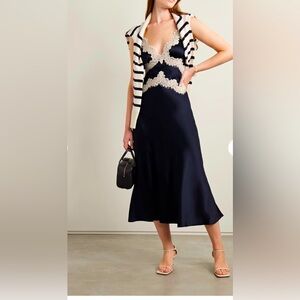 Doen Obelia corded lace-trimmed silk-satin midi dress